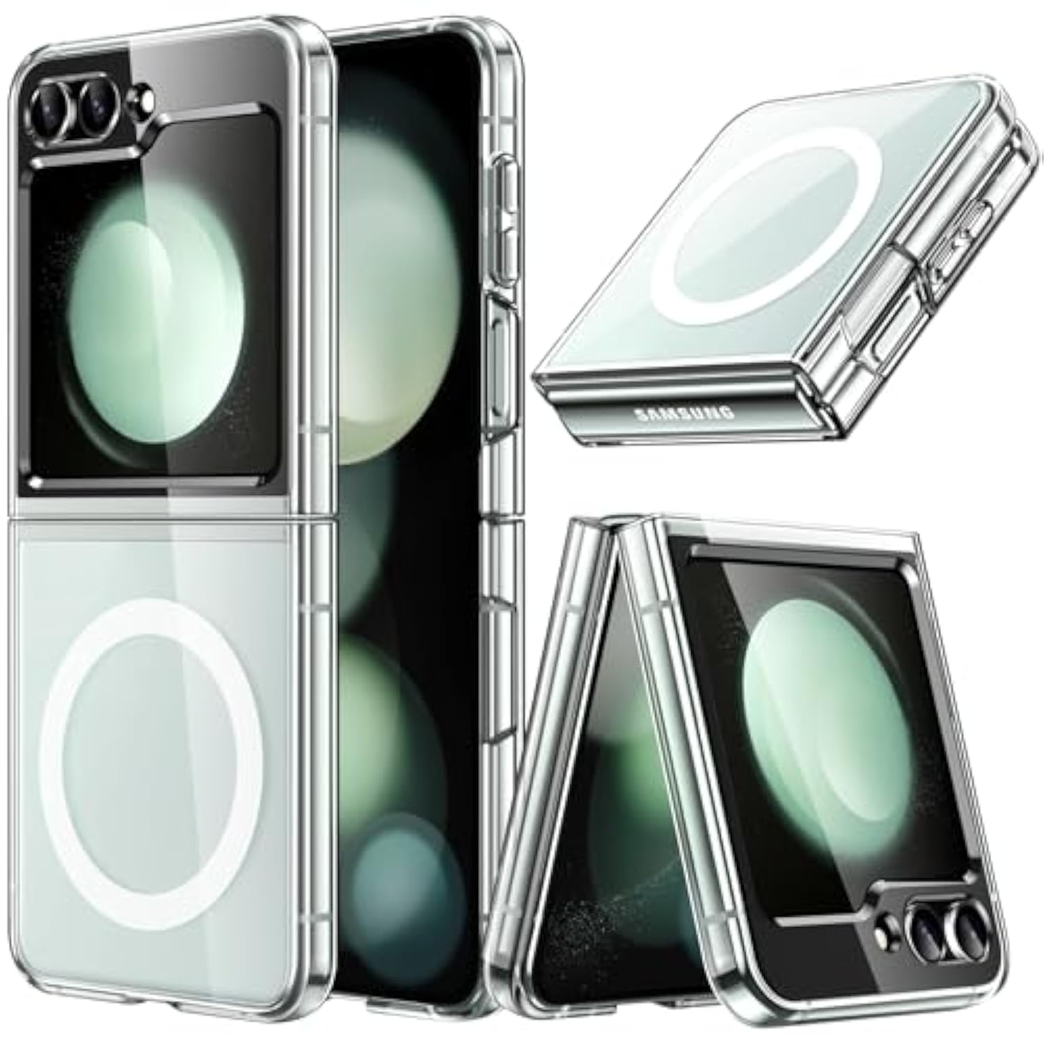 JETech Magnetic Case for Samsung Galaxy Z Flip 5 Compatible with MagSafe Accessories, Transparent Hard PC Protective Phone Cover, Anti-Scratch (Clear)