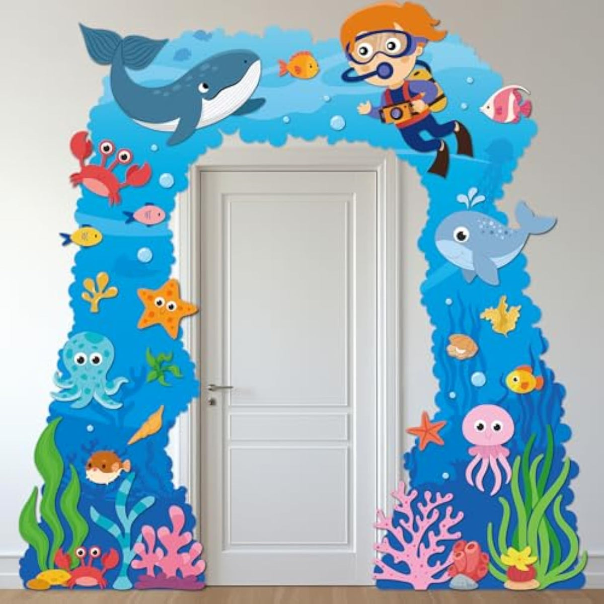 Ocean Animal Porch Sign Banners Under The Sea Door Decoration Summer Birthday Party Decorations Ocean Themed Photo Booth Props Hanging Backdrop For Baby Shower Birthday Party Supplies 94.5 X 91 Inch