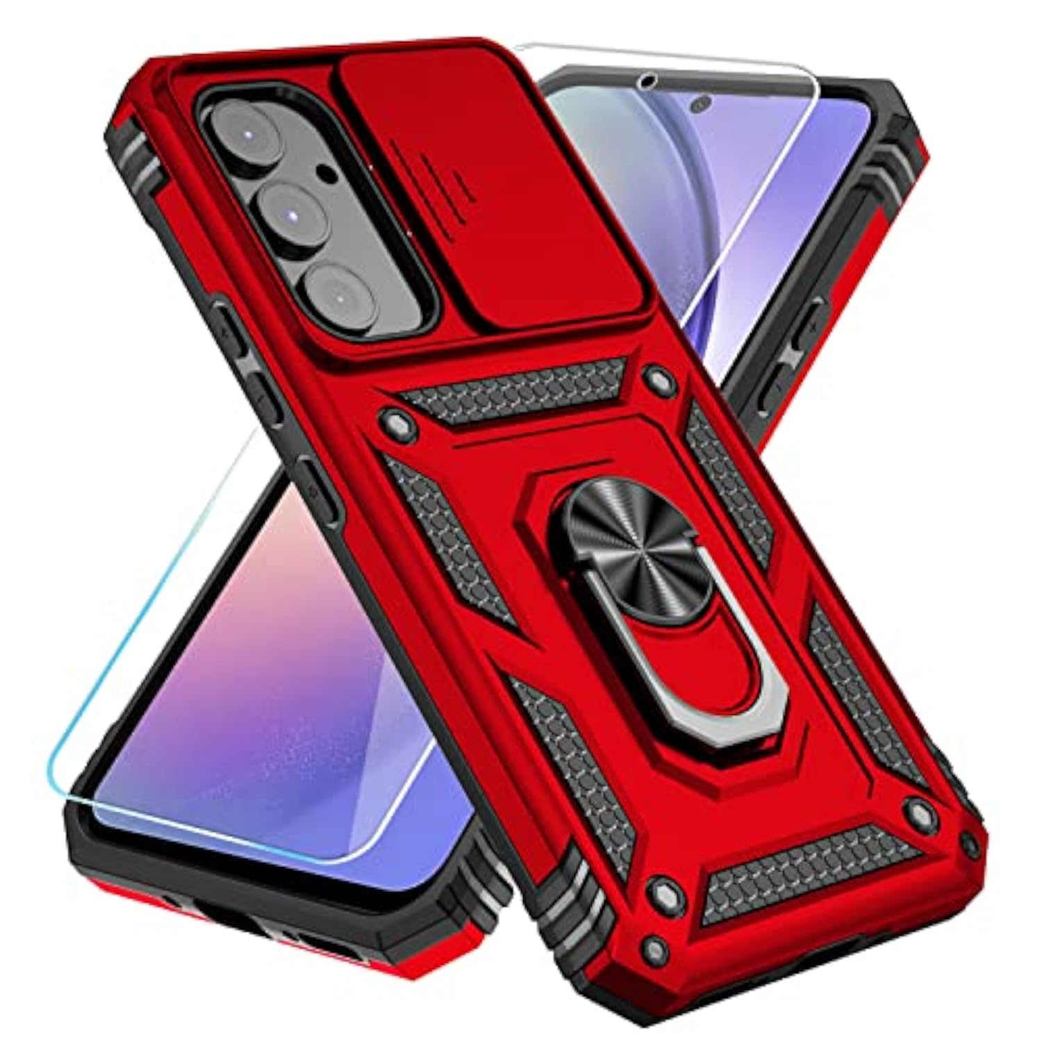 Samsung Galaxy A54 5G Case with HD Screen Protector and Slide Camera Cover and Kickstand, Military-Grade Phone Case for Samsung A54 5G (Red)