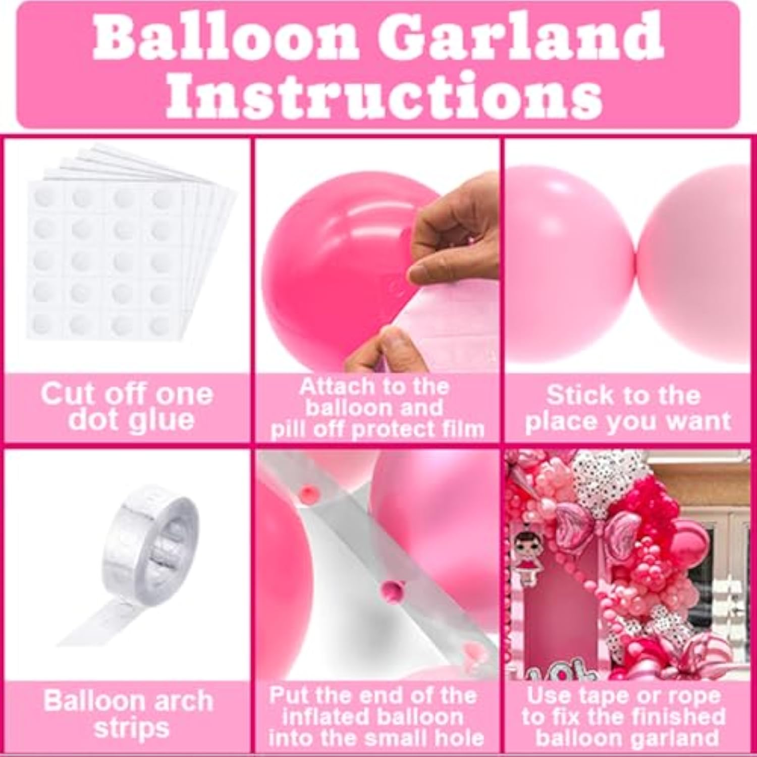 Hot Pink Balloon Arch Kit 124pcs in 4 Sizes for Parties, Weddings, Showers & Birthdays