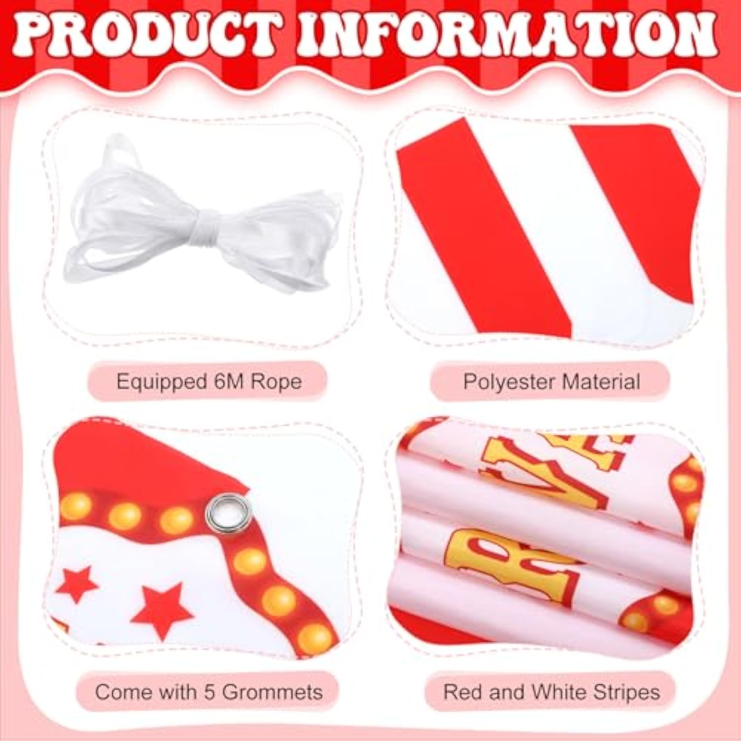 4 Pcs Carnival Awning Decorations Circus Tent Wall Decor Hanging Banners Red And White Stripe Canopy Stand Sign Circus Carnival Theme Party Supplies, 9.84 X 78.74