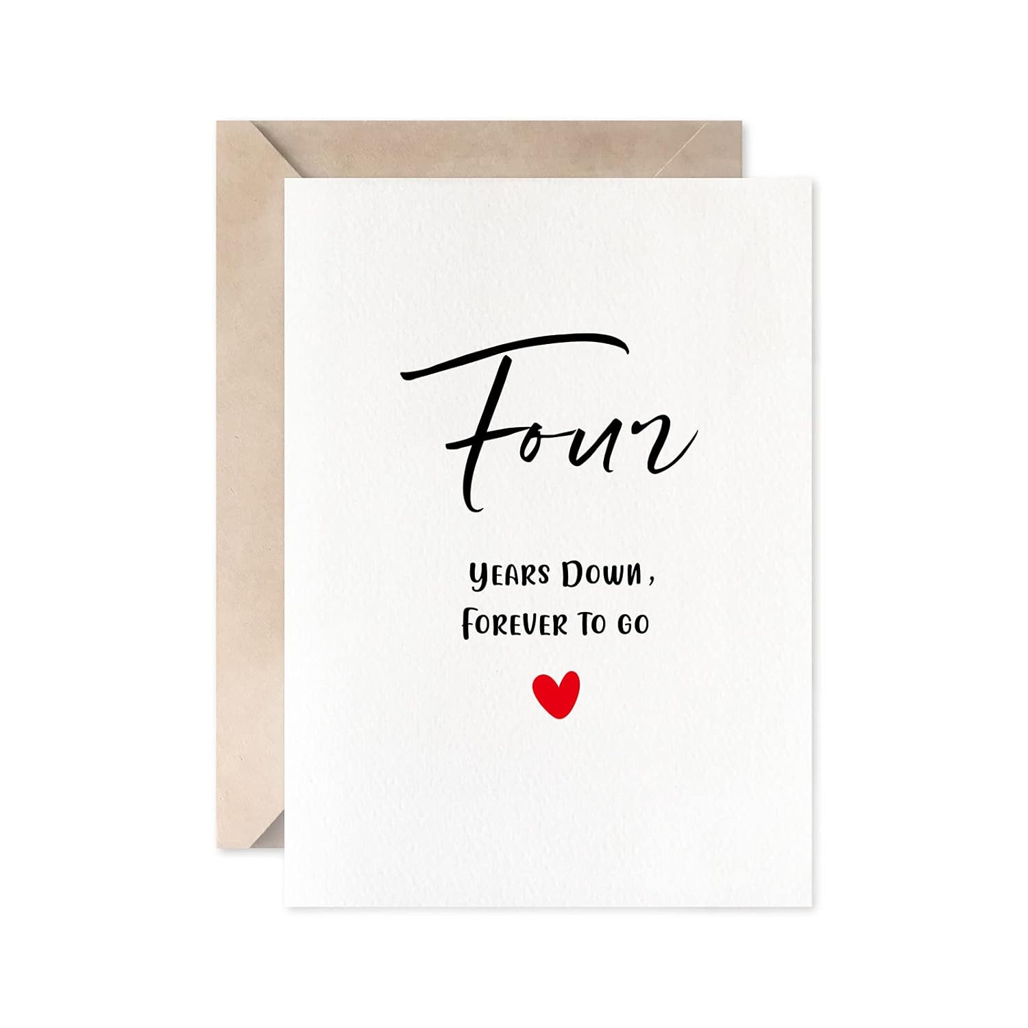 Fourth Anniversary Card, Four Years Down Forever To Go, Romantic 4Th Valentines Day Wedding Card For Husband Wife