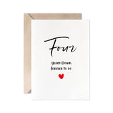 Fourth Anniversary Card, Four Years Down Forever To Go, Romantic 4Th Valentines Day Wedding Card For Husband Wife