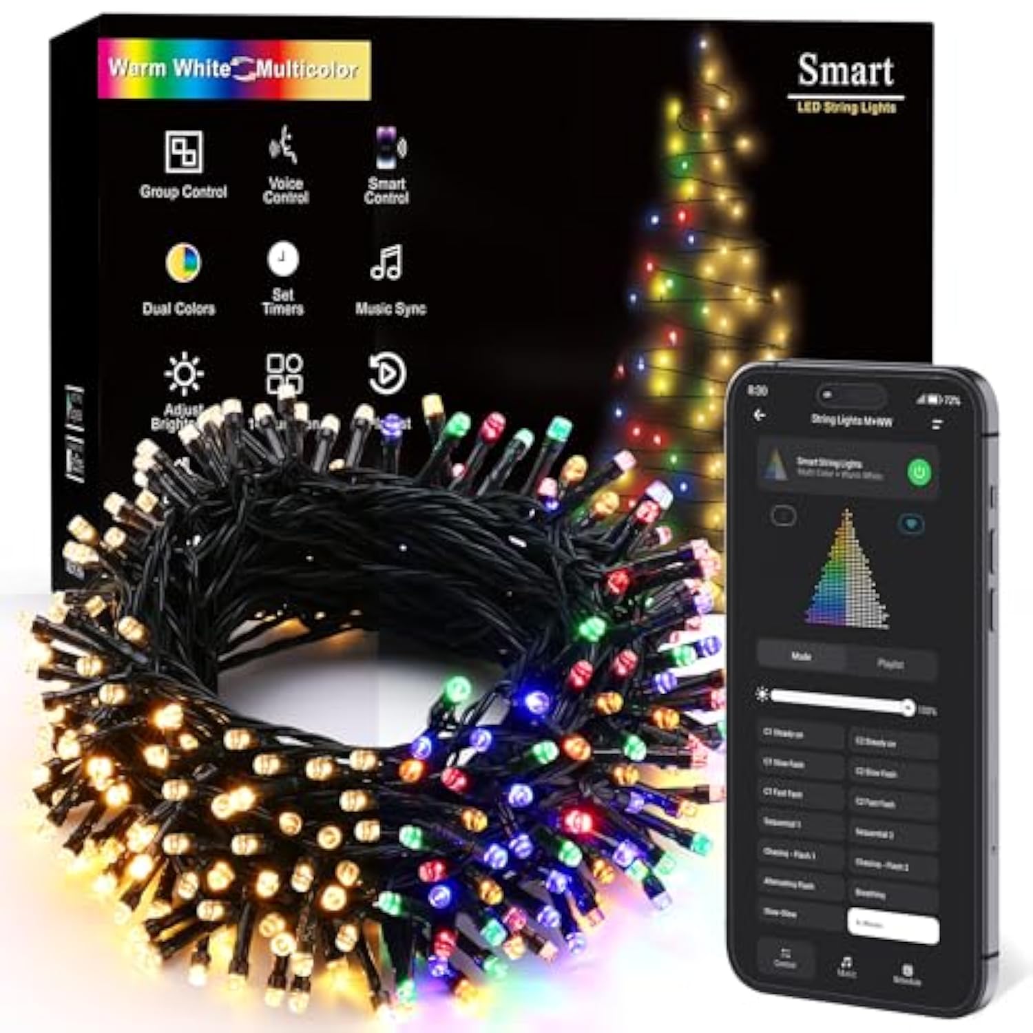 Smart Christmas Tree Lights, 98 Ft 300 Led Color Changing Christmas Lights, Warm White & Multicolor Mini String Light, M
