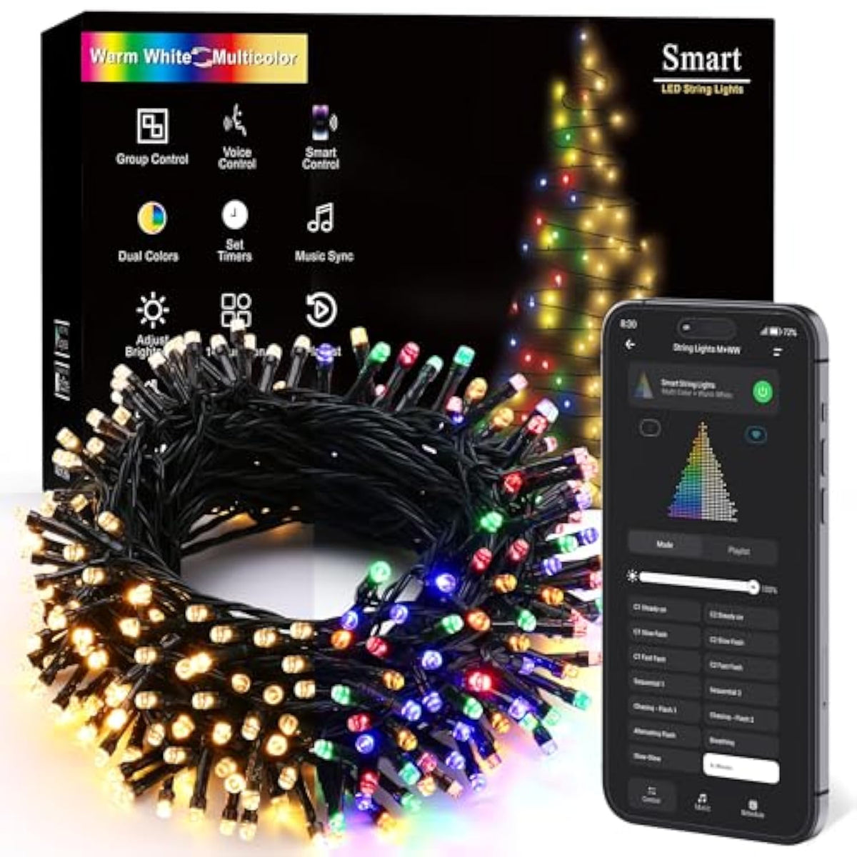 Smart Christmas Tree Lights, 98 Ft 300 Led Color Changing Christmas Lights, Warm White & Multicolor Mini String Light, M