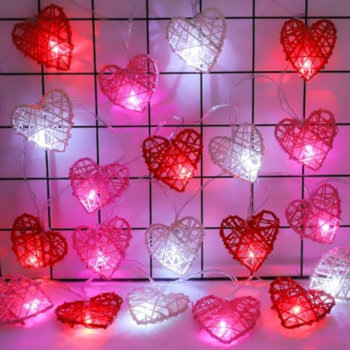 [Timer] Valentines Day Decorations Red Pink White Heart Lights 10Ft 20Led 3D Hollowed Rattan Big Heart String Light Battery Operated, Valentines Day Lights Romantic Valentines Decoration Bedroom Party