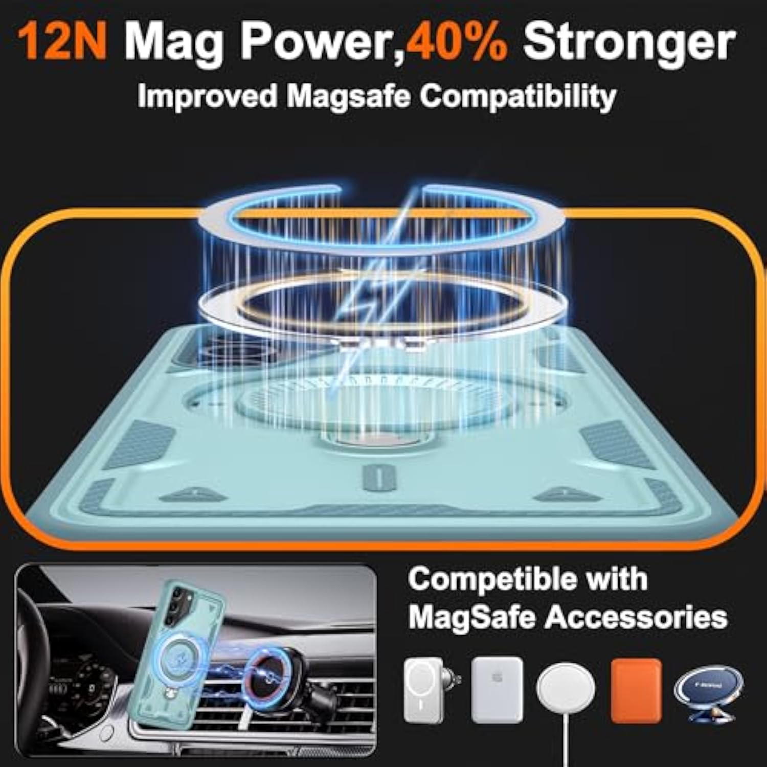 For Samsung Galaxy-S22 Case:Compatible With Magsafe & [Hd Screen Protector×2],Metal Rotated Kickstand,Military Grade Drop Proof Anti-Fingerprint Protective Case For Samsung S22,Baby Blue