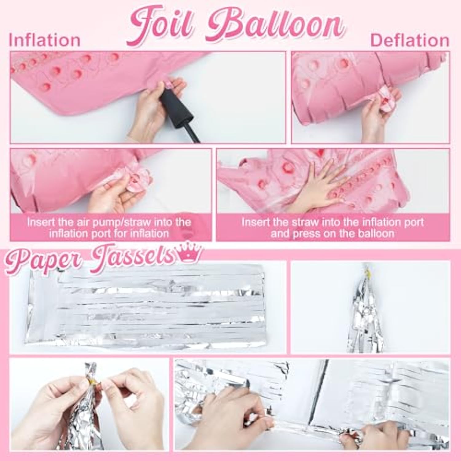 Pink Birthday Decorations For Women Girls, Silver Pink Confetti Foil Balloons Happy Birthday Banner Butterfly Fringe Curtains Cake Topper For Princess Party Supplies Decor