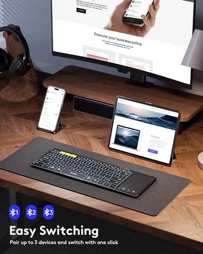 Foldable Bluetooth Keyboard With Touchpad, Full-Size Wireless Folding Keyboards With Backlight, Portable Travel For Ios Android Windows Mac Os, Support 3 Device(Bt5.1 X 3), Black