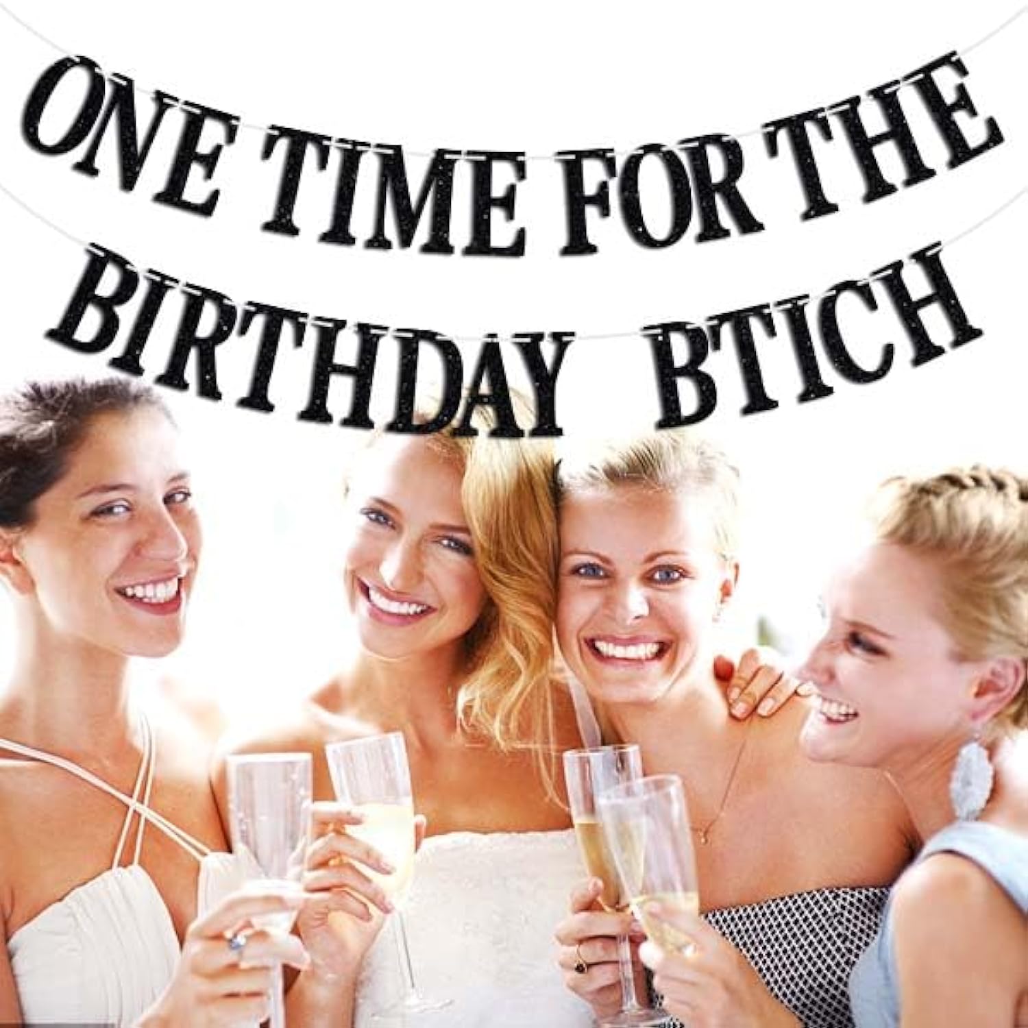 One Time For The Birthday Girl Banner - Happy Birthday Bunting Backdrops - Funny Birth Day Sign, Woman Bday Anniversay Party Decorations Supplies(Black)