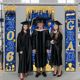 Blue and Gold Graduation Decorations Class of 2026 Congrats Grad Banner and You Did It Graduation Door Cover for High School College Grad Party Supplies(Blue)