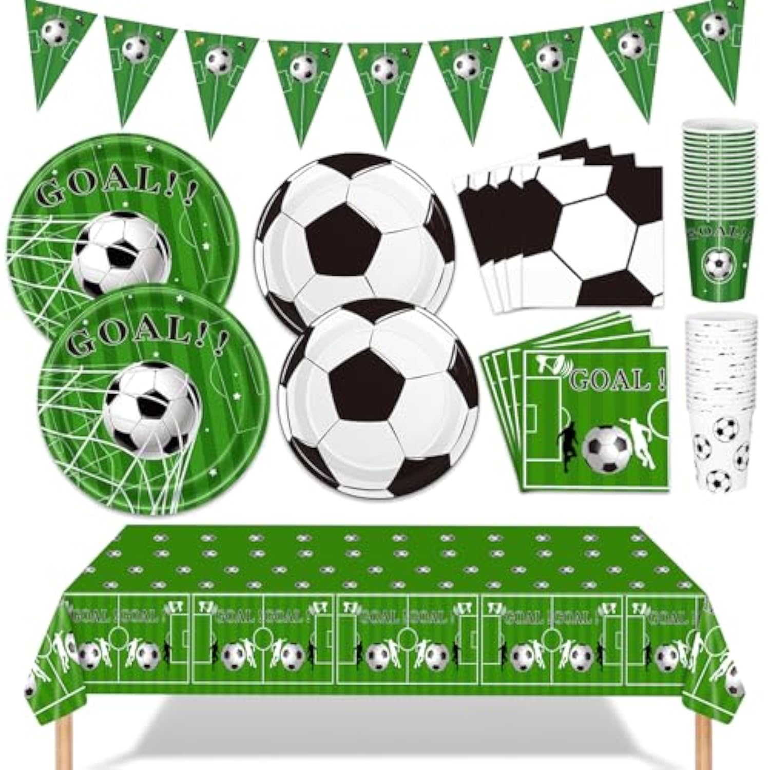Soccer Party Decorations 98Pcs Soccer Birthday Party Decorations Suppiles Set Include Dinner Plates, Dessert Plates, Napkins, Cups, Banner And Tablecloth Soccer Theme Party Favors Kit