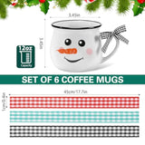 Christmas Coffee Mugs Set Of 6, 12 Oz Ceramic Mug Gift Holiday Hot Cocoa For Family Mom Woman Friend Farmhouse(Snowman Style)
