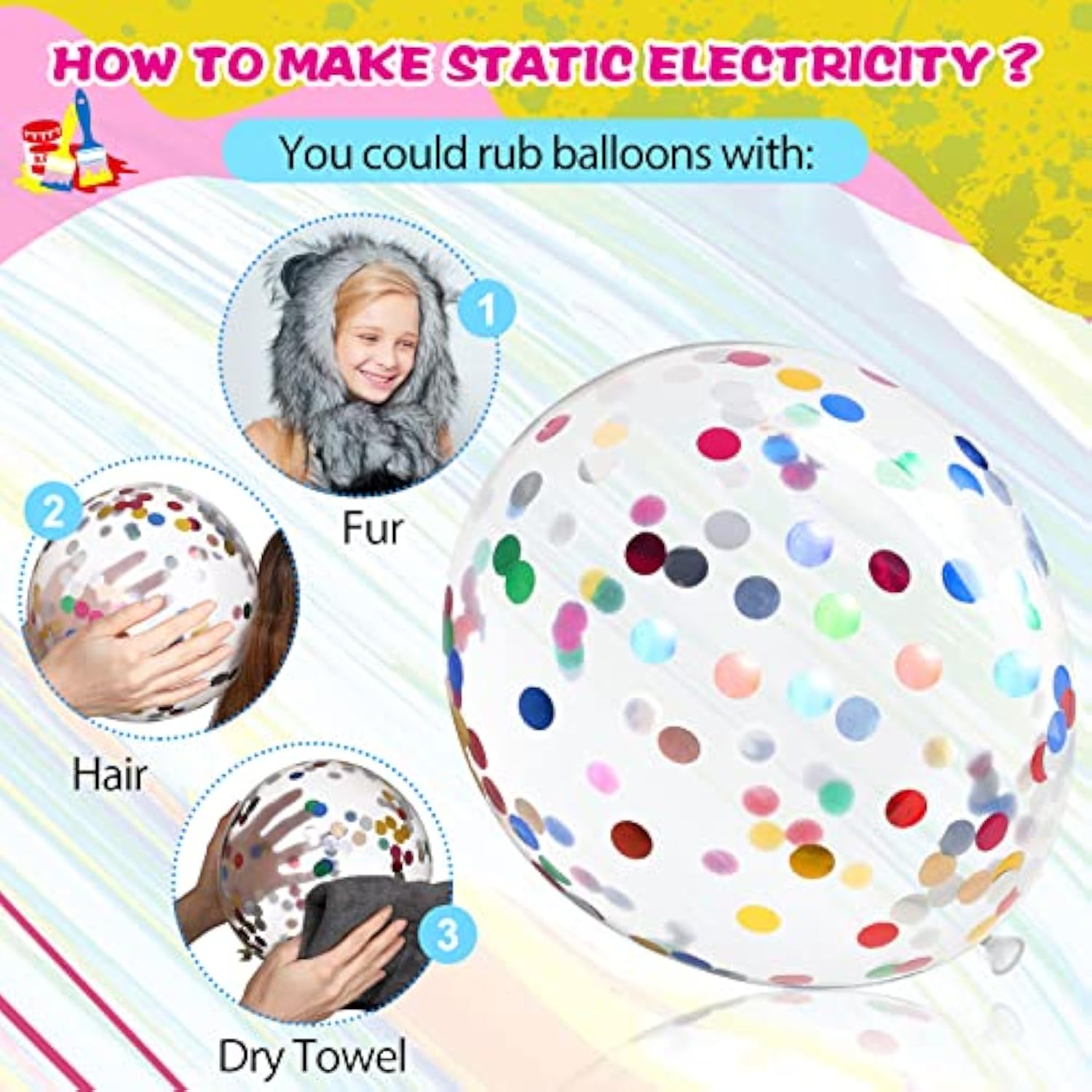 50 Pcs Art Party Balloons Multicolor Artist Foil Confetti Latex Balloons 12 Inch