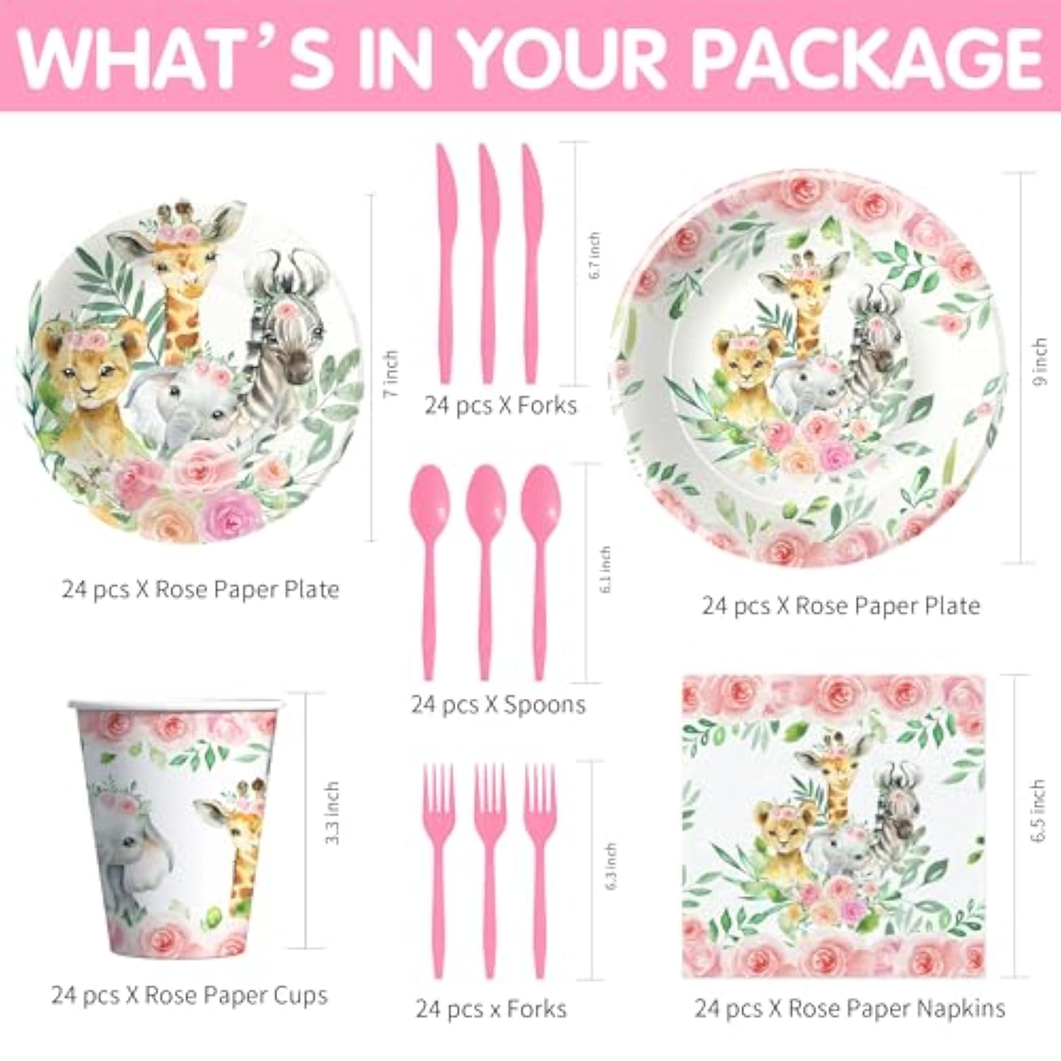 Safari Baby Shower Decorations Tableware Girl - Jungle Theme Party Supplies, Paper Plate, Cup, Napkin, Disposable Cutlery, Wild Animal Birthday Baby Shower Party Decorations | Serve 24