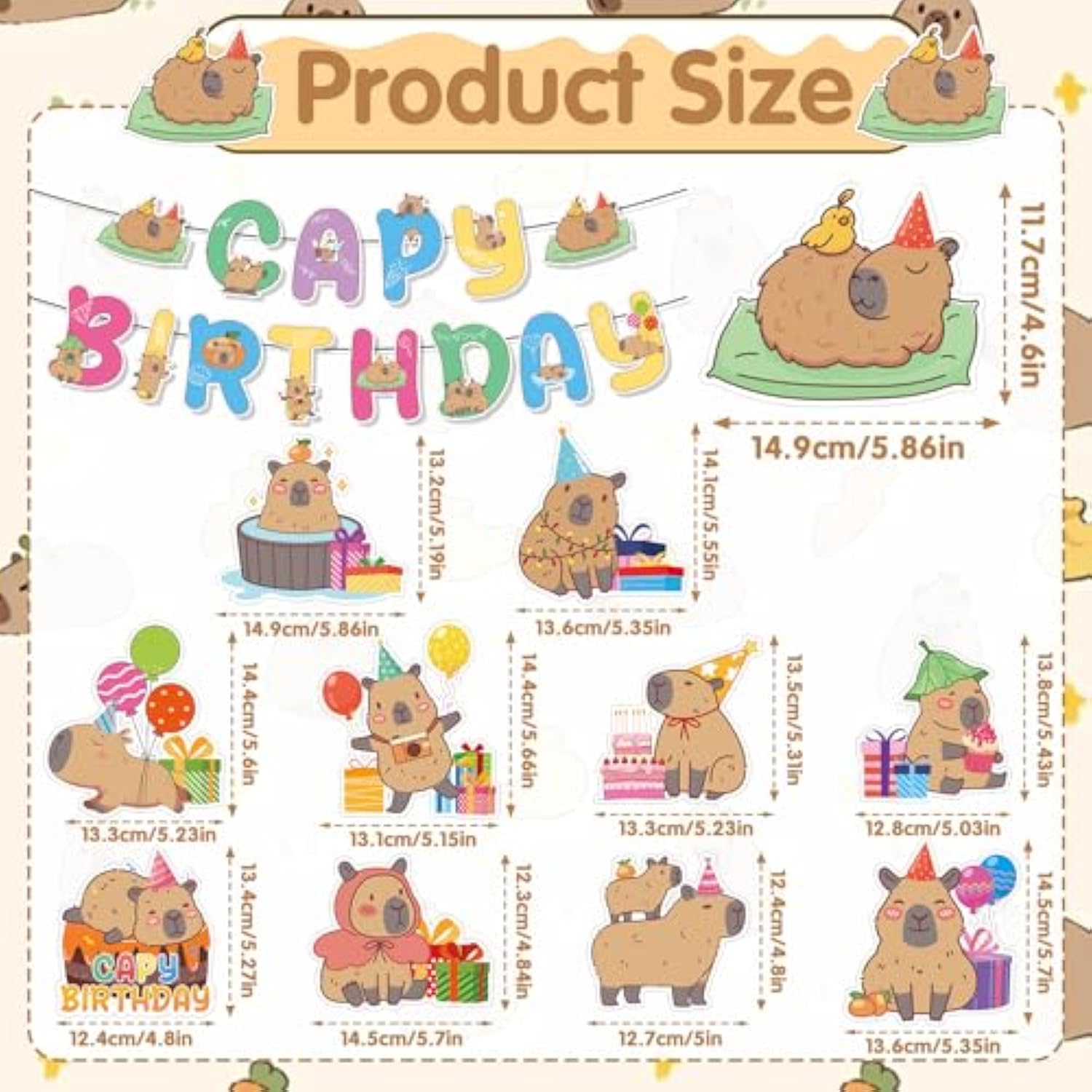 Capybara Birthday Party Decorations - 12Pcs Capybara Banners With Hanging Swirls Bday Decoration Cute Capy Animals Decor Supplies