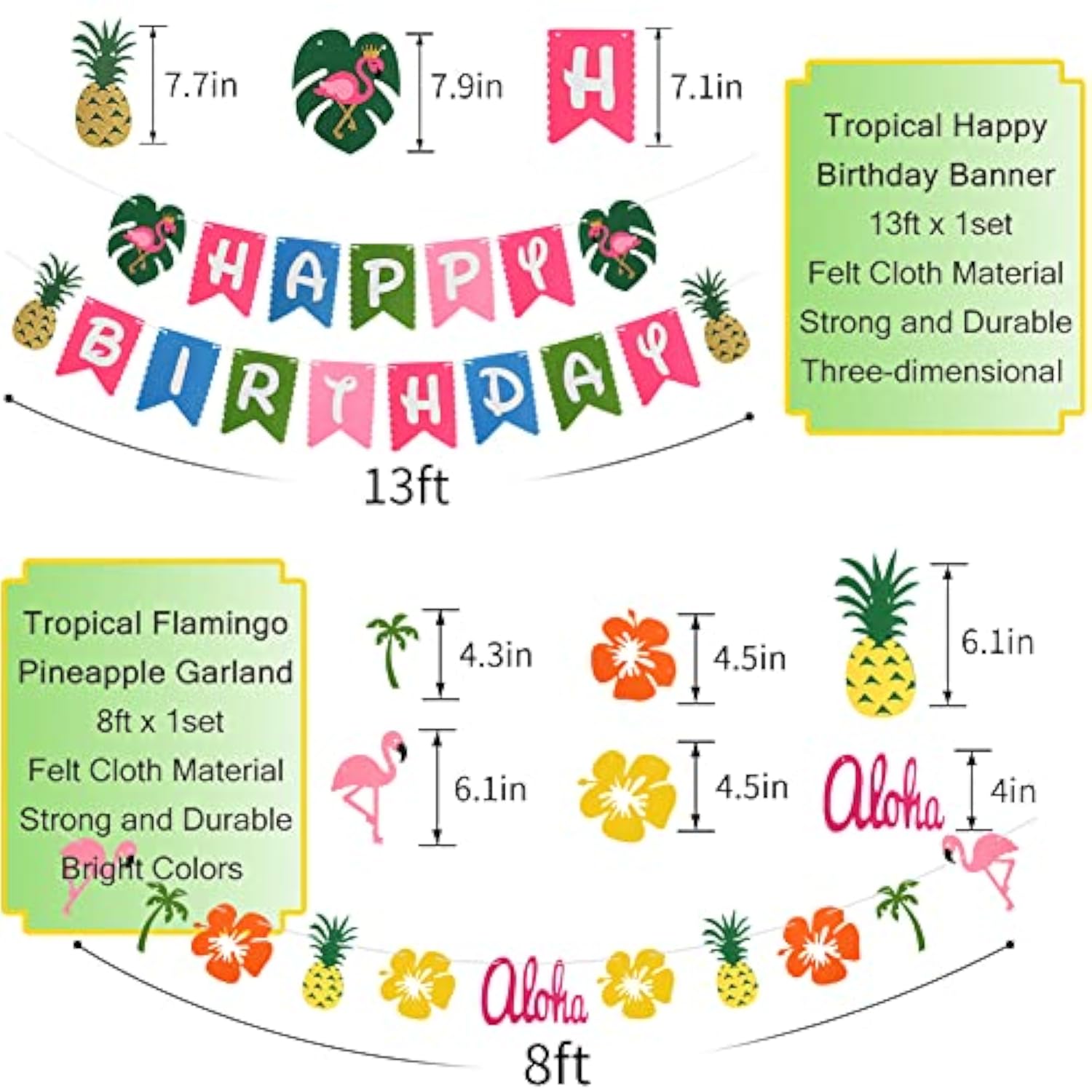 Hawaiian Party Decorations, Luau Birthday Party Decorations Hawaiian Birthday Banner Palm Leaves Hibiscus Flowers Paper Pineapples Flamingo Tropical Garland For Summer Beach Moana Party Decor