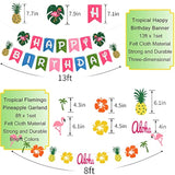 Hawaiian Party Decorations, Luau Birthday Party Decorations Hawaiian Birthday Banner Palm Leaves Hibiscus Flowers Paper Pineapples Flamingo Tropical Garland For Summer Beach Moana Party Decor