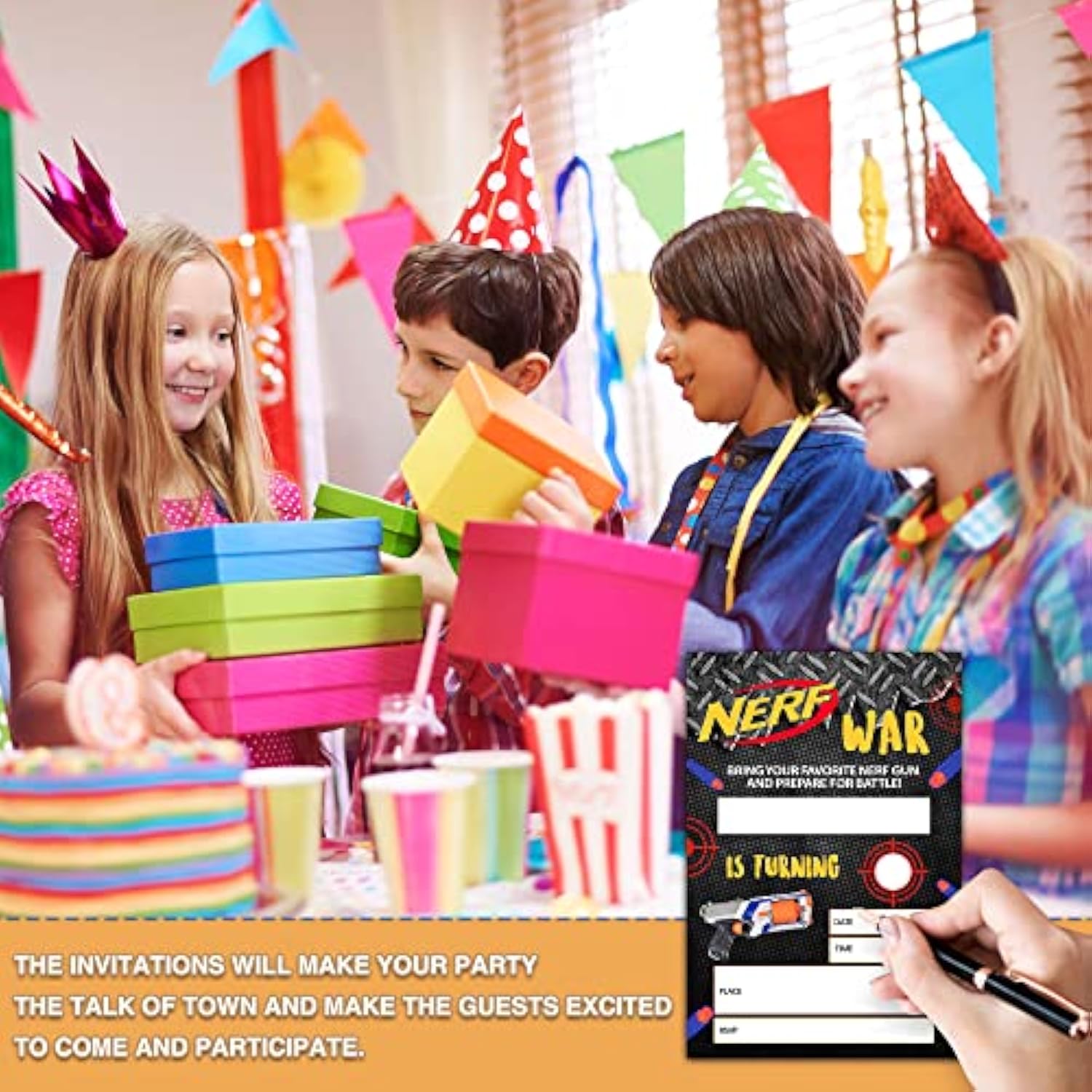 Dart Guns Birthday Party Invitations, Darts Birthday Invitation, Double-Sided Fill In Invites, Kids Dart Gun Birthday Party Decorations, 20 Cards With 20 Envelopes(C16)