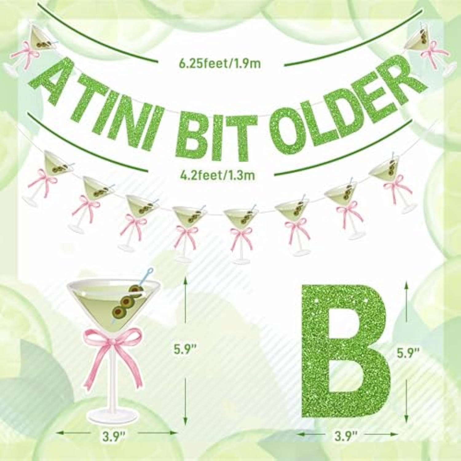A Tini Bit Older Banner Martini Garland 12In Balloons With Diy Bow Ribbon For Martini Themed Birthday Decorations Espresso A Tiny Bit Older Birthday Martinis Party Decor (Green Pink)