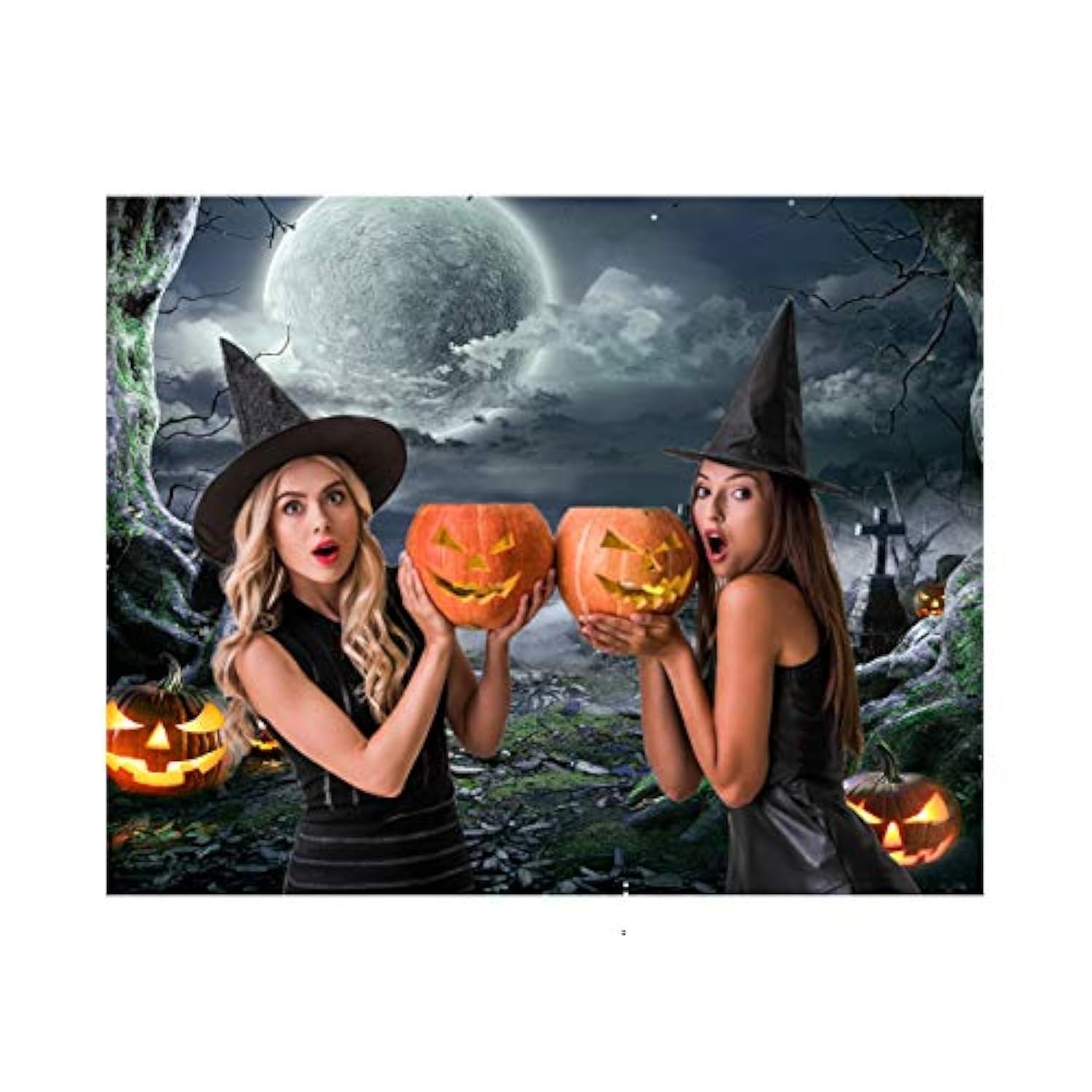 Halloween Backdrop for Photography Scary Pumpkin Moon Horror Background 7x5FT Party Props
