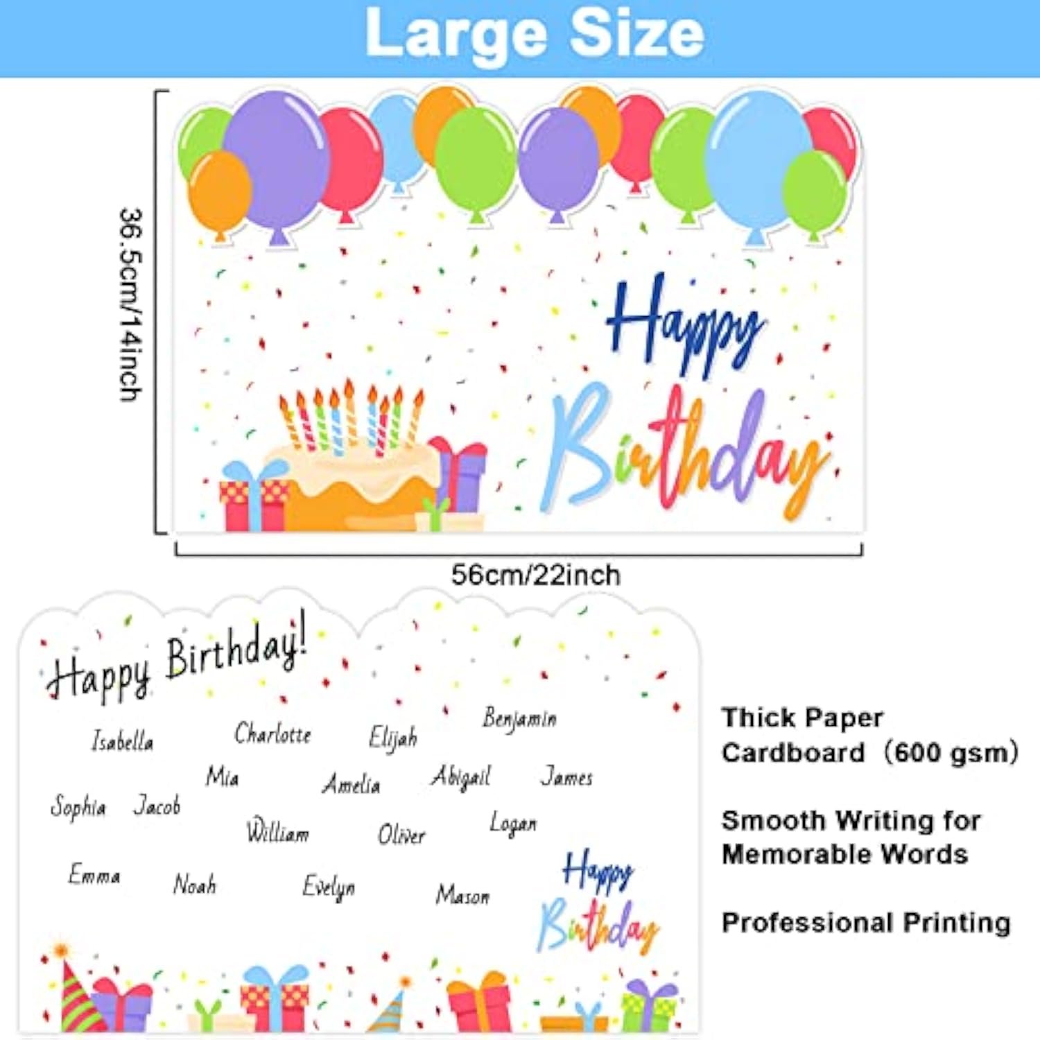 Jumbo Birthday Card Giant Guest Book Big Happy Birthday Party Signs Decorations Extra Large Birthday Gifts Cards Supplies For Women Men Boss -Large 14 X 22 Inches