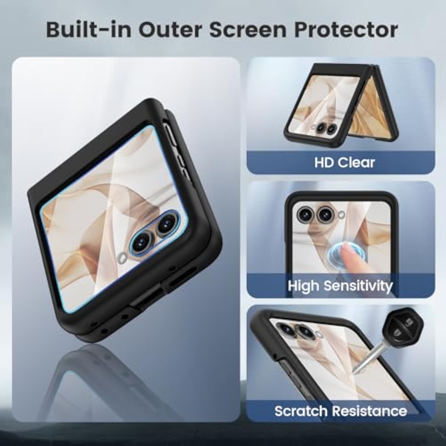 Motorola Razr 2024 Case with Clip, Screen Protector & Belt Holster Combo Black