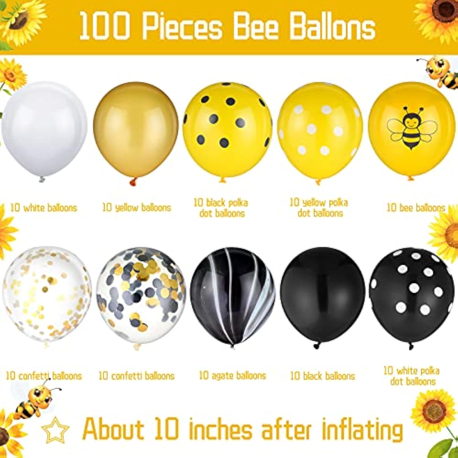 100 Pcs Bee Balloons Decorations Kit Happy Bee Day Dots Balloon Confetti Black Yellow Latex Favor For Birthday Party Decoration