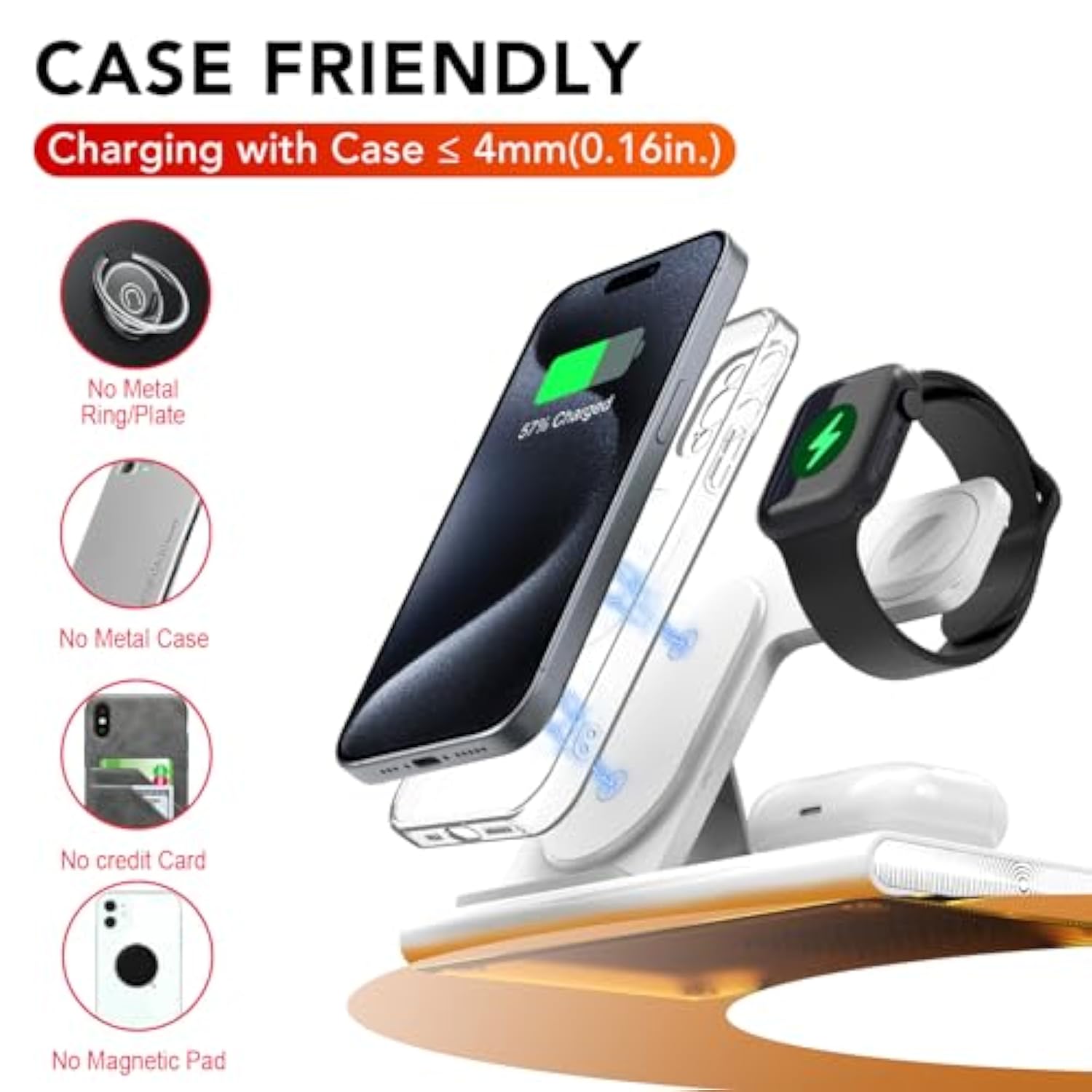3 In 1 Foldable Charging Station For Apple Products,Fast Wireless Charger Travel Dock Adapter&Light For Iphone 16/15/14/13/12/11/X/Xs,For Iwatch 10/9/8/7/Ultra2/Ultra/Se,For Airpods 4/3/2/Pro/2(White)