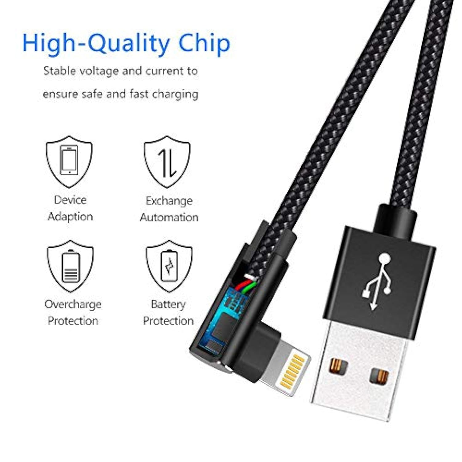 Fast Charging Cable, 3Ft Right Angle Cable,3 Pack Nylon Braided Fast Speed Data Sync Charging Cord Powerline Compatible With Phone 13/12/11/Pro/Xs Max/Xs/Xr/7/7Plus/X/8/6/Se(Black, 3Ft)