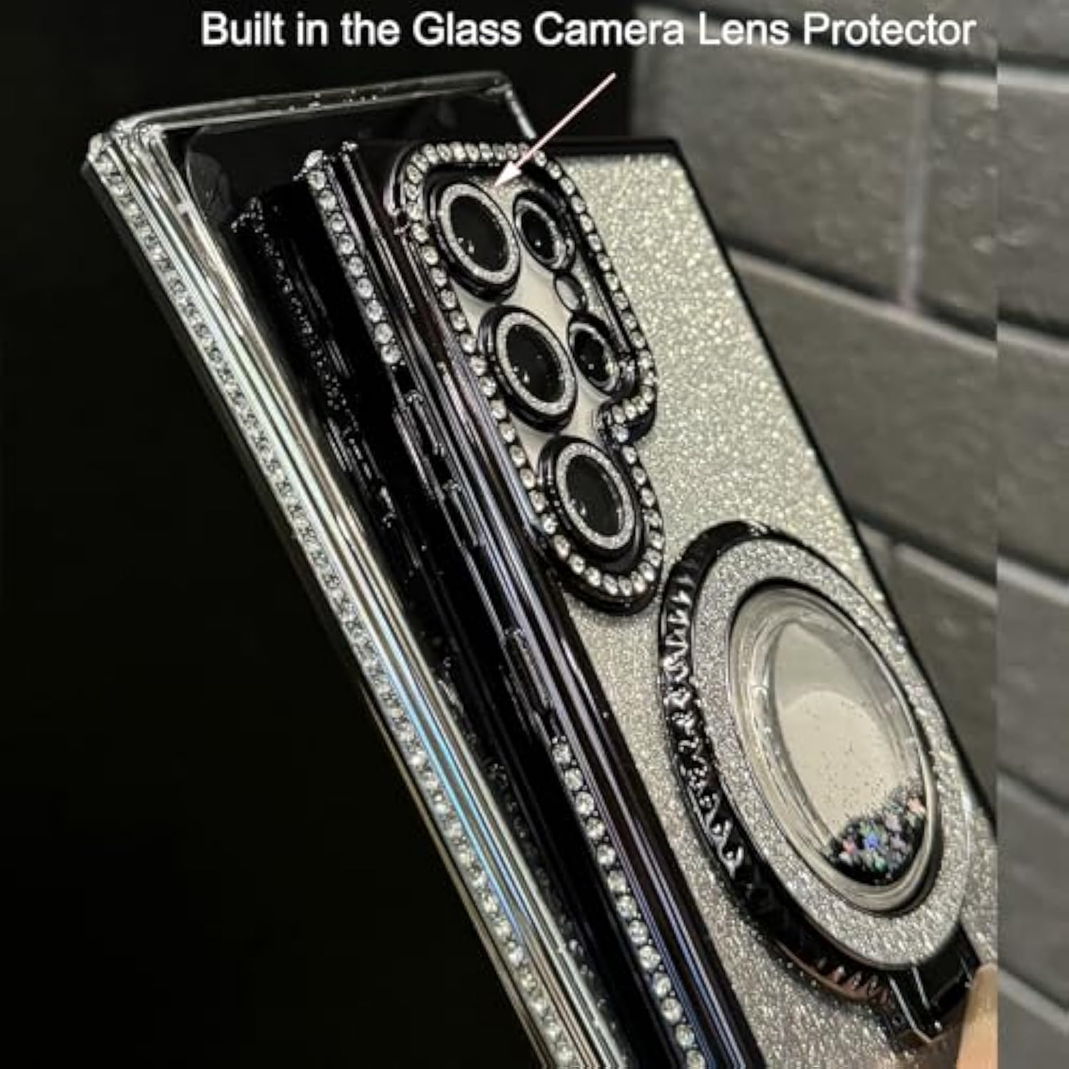 For Samsung Galaxy S24 Plus Glitter Kickstand Case,Luxury Bling Sparkly Diamond Rhinestone With Camera Protector Liquid Ring Stand Clear Phone Case For Women Girl For Galaxy S24 Plus (Purple)