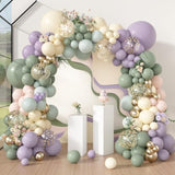 173Pcs Dusty Green Purple Pink Balloon Arch Garland Kit, Lavender Pastel Blush Pink Yellow Mist Green Gold Confetti Balloons For Baby Shower Wedding Tea Wildflower Birthday Party Decorations