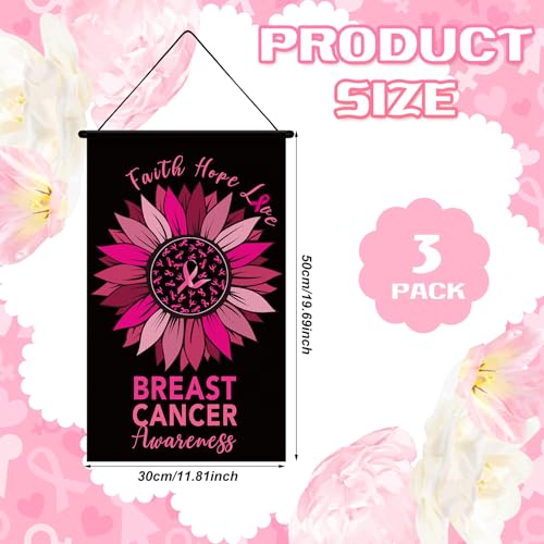 3 Pcs Breast Cancer Awareness Door Sign Flag Pink Ribbon Accessories