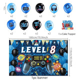 Video Game 8Th Birthday Decorations For Boys, Blue Level 8 Banner Backdrop Honeycomb Centerpieces Hanging Swirls For 8Th Birthday Party, Gamer 8 Years Old Party Supplies