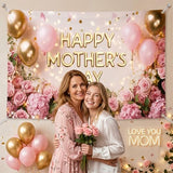 Happy Mothers Day Banner Backdrop Pink Floral Mother's Day Decorations Banner Thank You Mom Mother Day Party Supplies Photo Booth Props 70.8 x 43.3 Inch