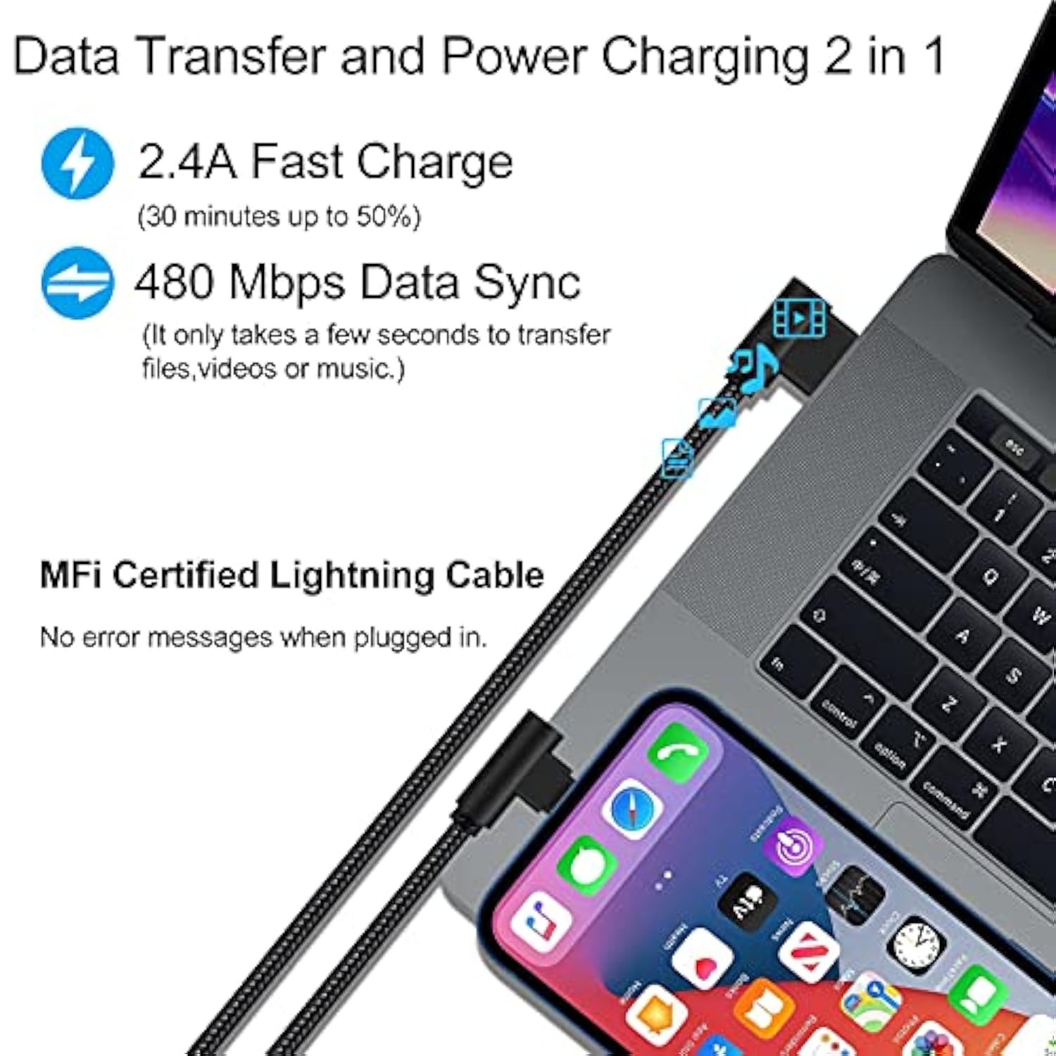 Iphone Charger 3 Feet Mfi Certified 3 Pack 90 Degree Nylon Braided Lightning Cable Right Angle Charging Cord For Iphone14 13 12 11 Pro X Xs Xr 8 Plus 7 6 5 And More (Black, 3 Ft)