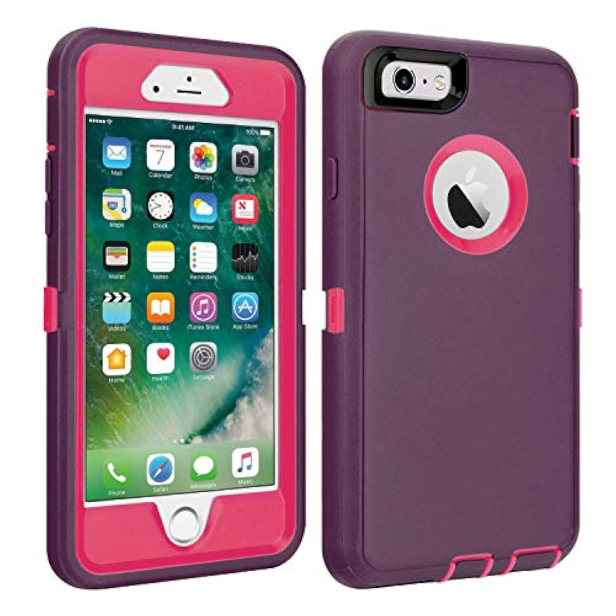 Iphone 6/6S Case Heavy Duty Shockproof High Impact Tough Rugged Hybrid Rubber Triple Defender Protective Anti-Shock Silicone Mobile Phone Cover For Iphone 6/6S 4.7"(Wine)