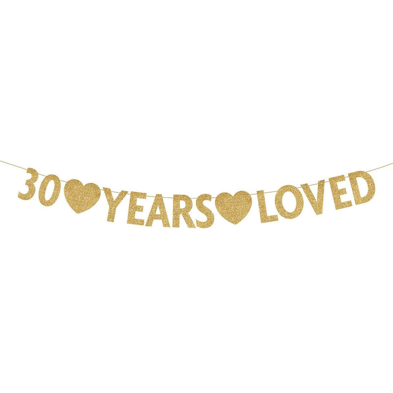 Gold 30 Year Loved Banner, Gold Glitter Happy 30Th Birthday Party Deco