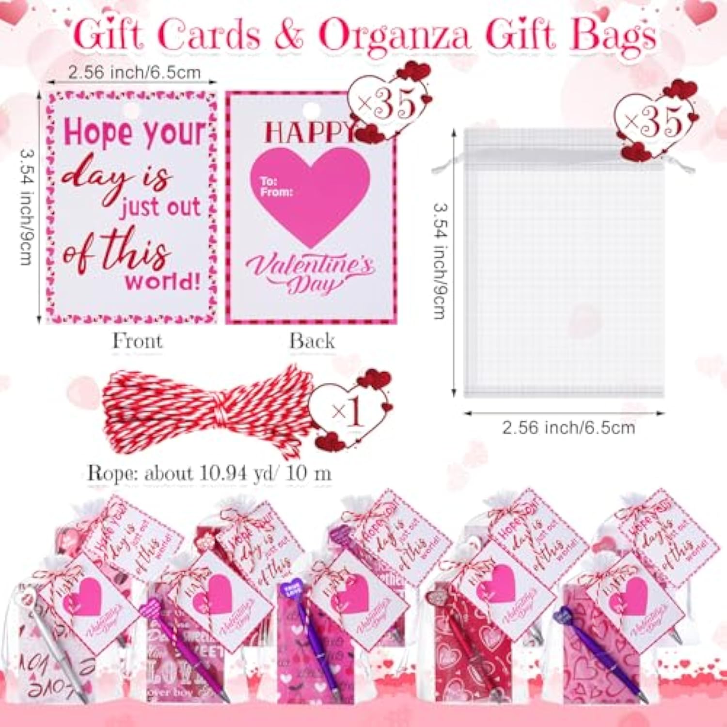141 Pcs Valentines Notebook Pen Cards Set 35 Valentine Small Pocket Notepads 35 Heart Shaped Ballpoint Pen 35 Valentine Cards 35 Organza Bags For Party Supplies