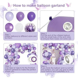 150Pcs Purple Balloon Garland Kit With Butterfly Stickers, Lavender White Macaron Metallic Purple Confetti Balloons Arch For Birthday Wedding Anniversary Sweet 16 Enchanted Forest Party Decor