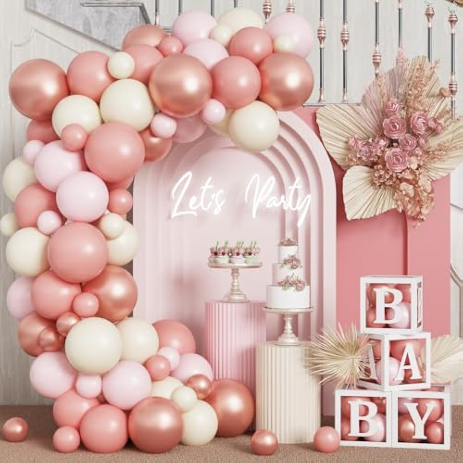 Blush & Rose Gold Balloon Garland Kit: Boho Baby Shower Decor