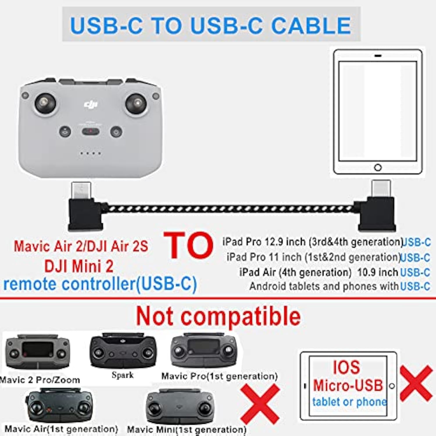 11.8 Inch Usb C To Usb C Rc-N1 Remote Controller Cable For Dji Mavic 3/3 Class