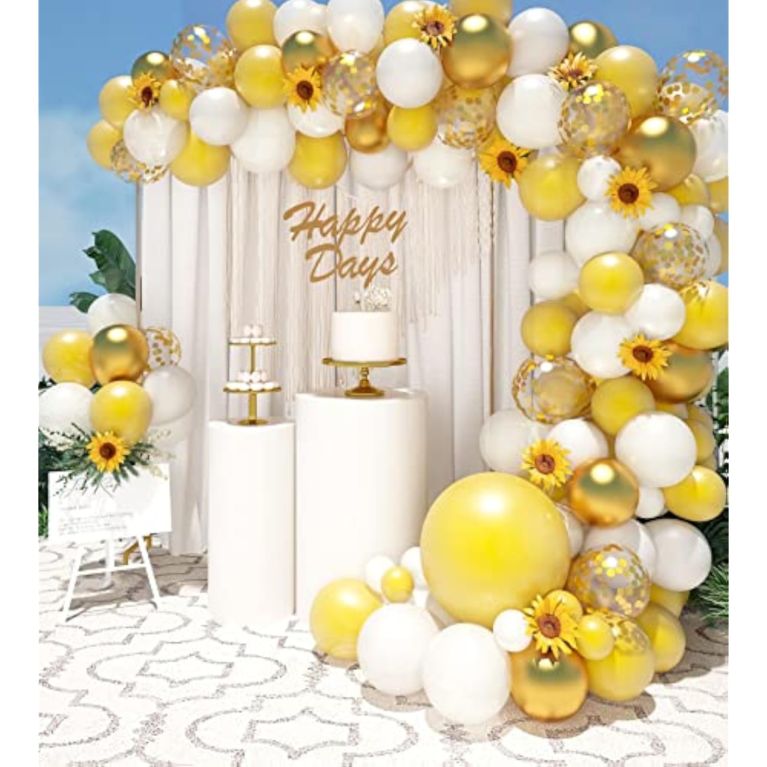 18Inch Sunflower Yellow Gold White Balloons Balloon Garland Arch Kit, Sunflower Bee Theme Birthday Baby Shower Wedding Party Decorations For Girl Boy