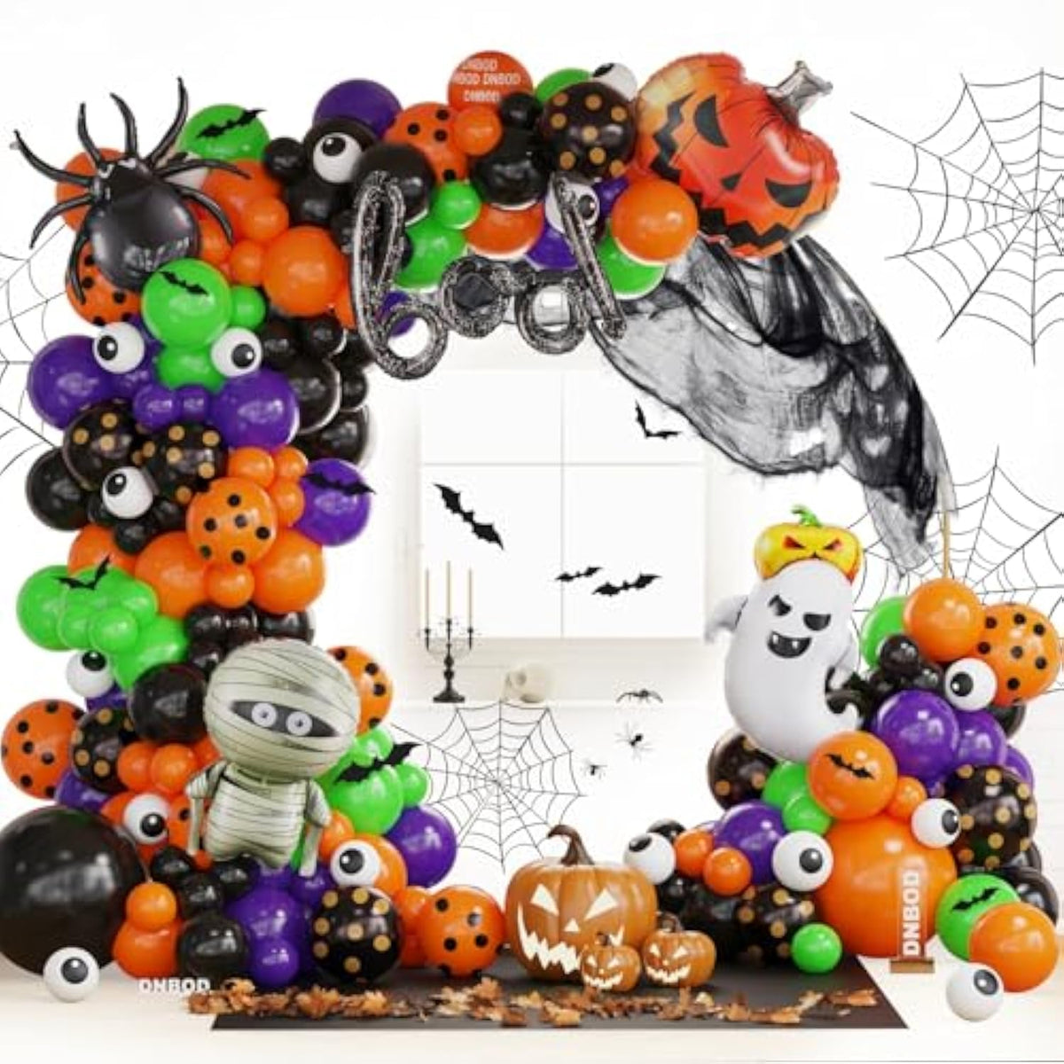 Halloween Balloon Arch Kit: Orange, Black, Purple, Bat & Eyeball Decor