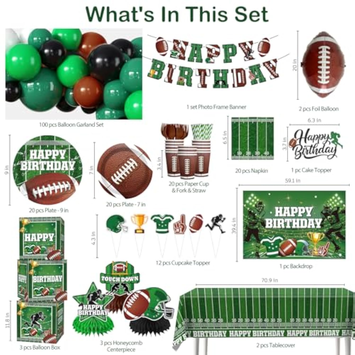 245 Pcs Football Birthday Party Decorations Football Birthday Banner Balloons Plates And Napkins Tablecloth Backdrop For Game Day Touchdown Sports Theme Party Supplies