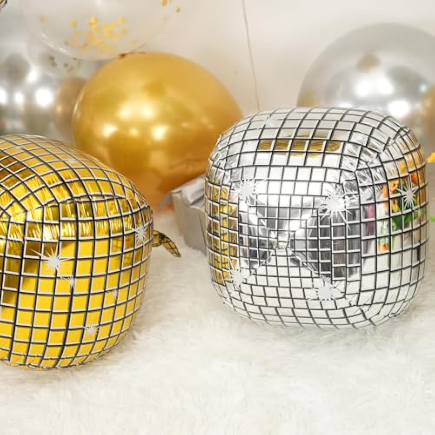 Disco Ball Balloons Gold Silver 4pcs 22in Birthday Bachelorette Decor