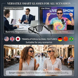 AI Smart Translation Glasses, 164 Language Voice Translator, Open-Ear Bluetooth Glasses with Speakers, Photochromic Lenses, Lightweight 170mAh