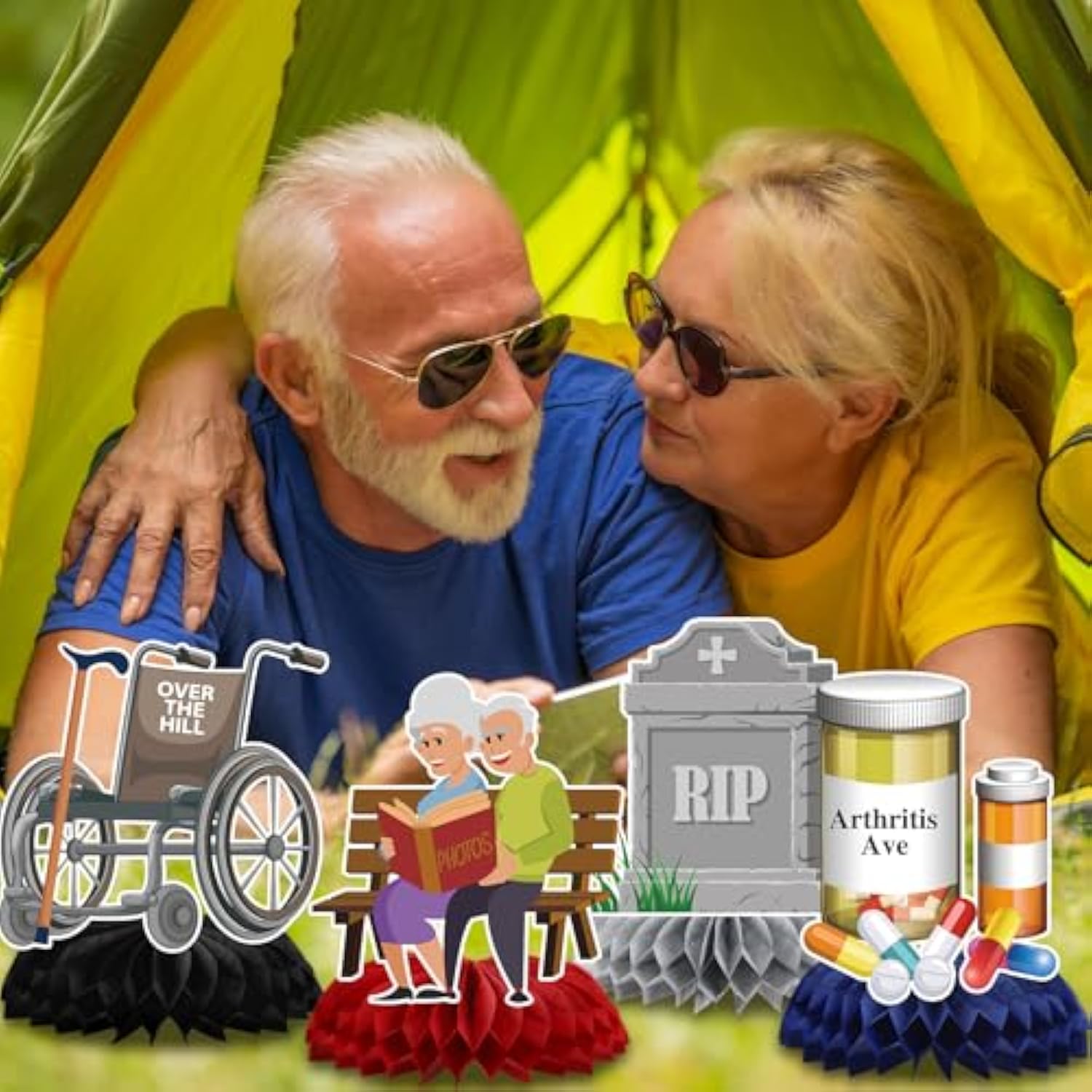 Over The Hill Birthday Decorations - 14 Pcs Funny 50Th Banners Foil Old Lives Matter Hanging Swirls Older Age Honeycomb Table Toppers Centerpieces For Men 40Th Retirement Party Supplies Decor