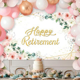 Happy Retirement Backdrop For Women Rose Pink Floral Gold Dots Retirement Banner Lady'S Retired Party Decorations The Aged Women Party Supplies (6X3.6Ft)