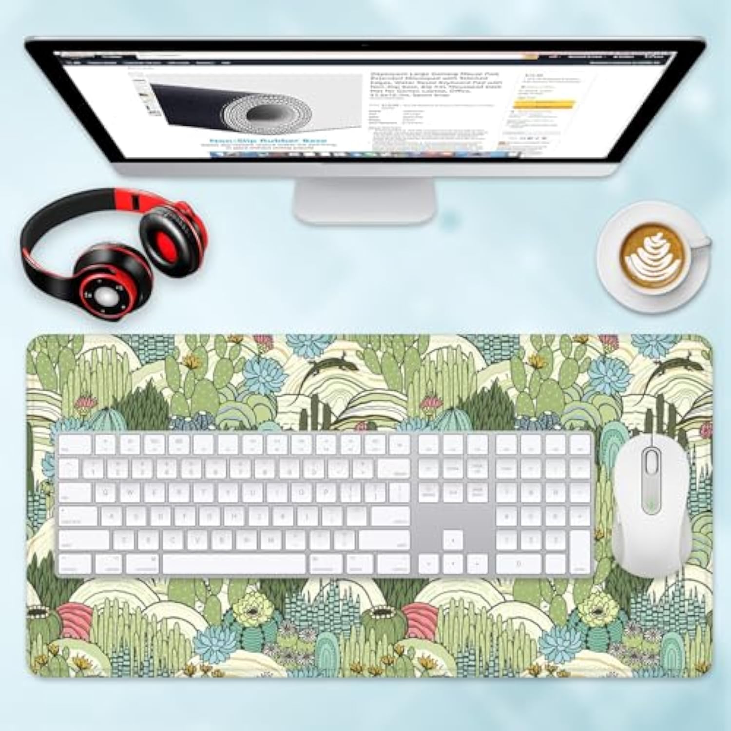 Wild Cactus Gaming Mouse Pads Stitched Edges Design Office Decor Xl Large Mouse Pad For Laptop Computers Desk Writing Mat For Office & Home 31.5X 11.8